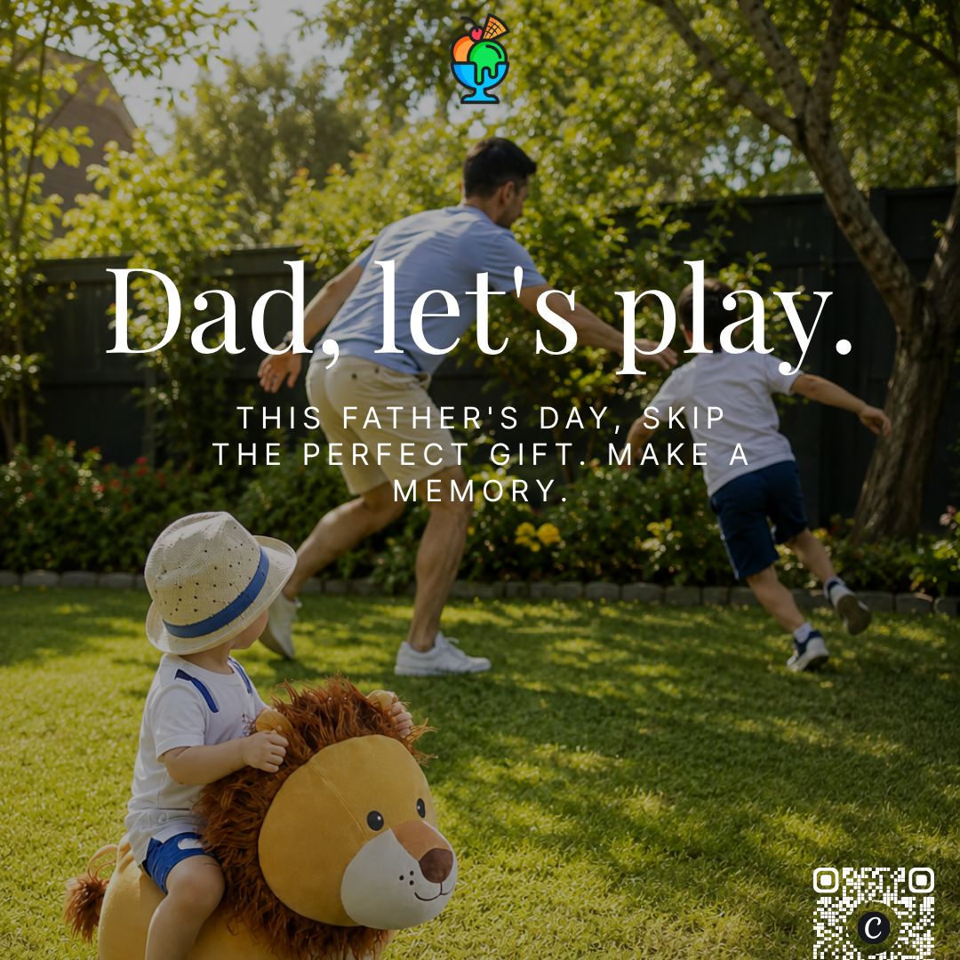 Father and children playing together outdoors for a Father’s Day retail campaign