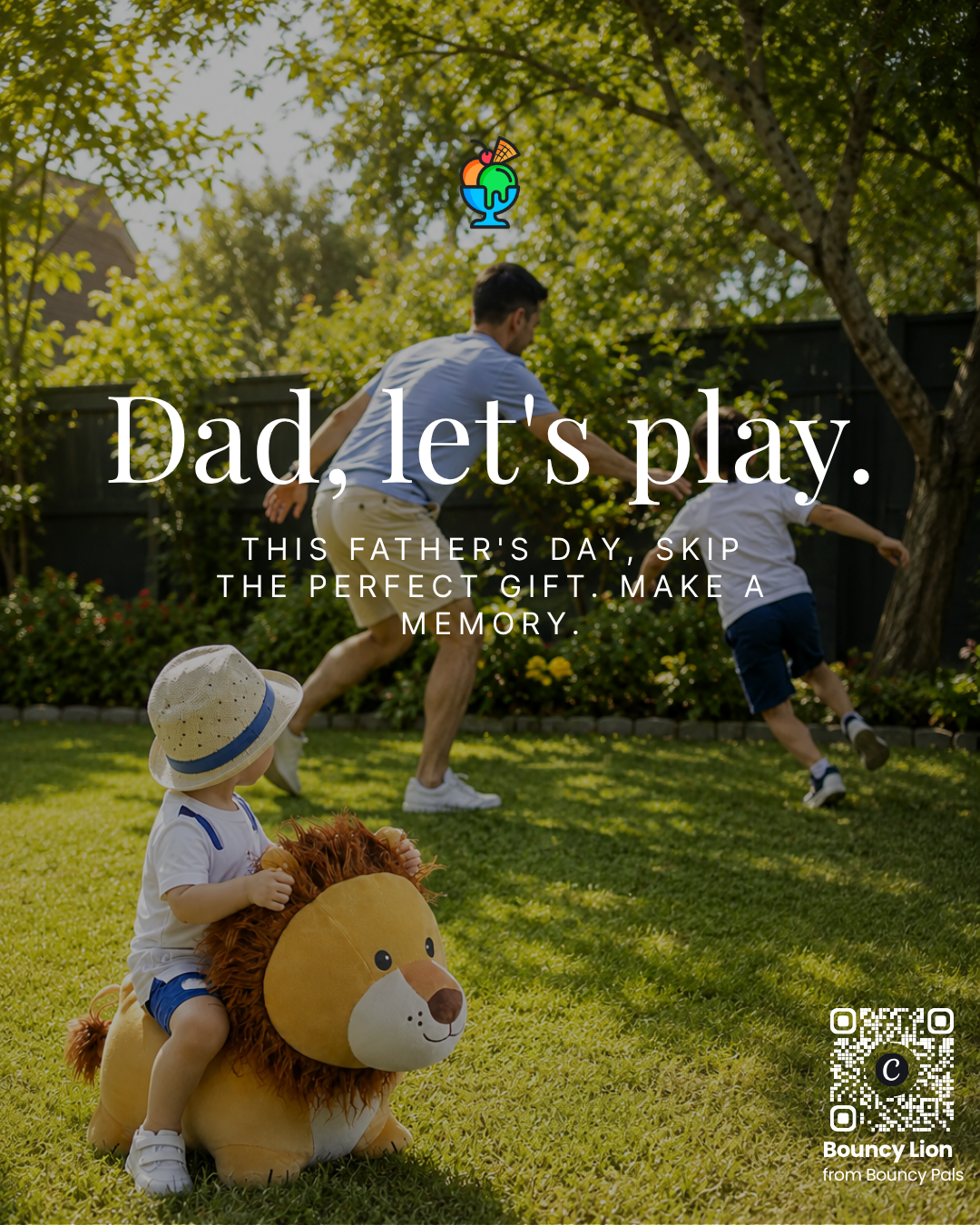 Father and children playing together outdoors for a Father’s Day retail campaign