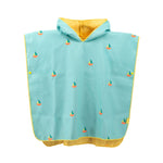 Kids beach poncho Banana Blue quick-dry microfibre hooded towel front view